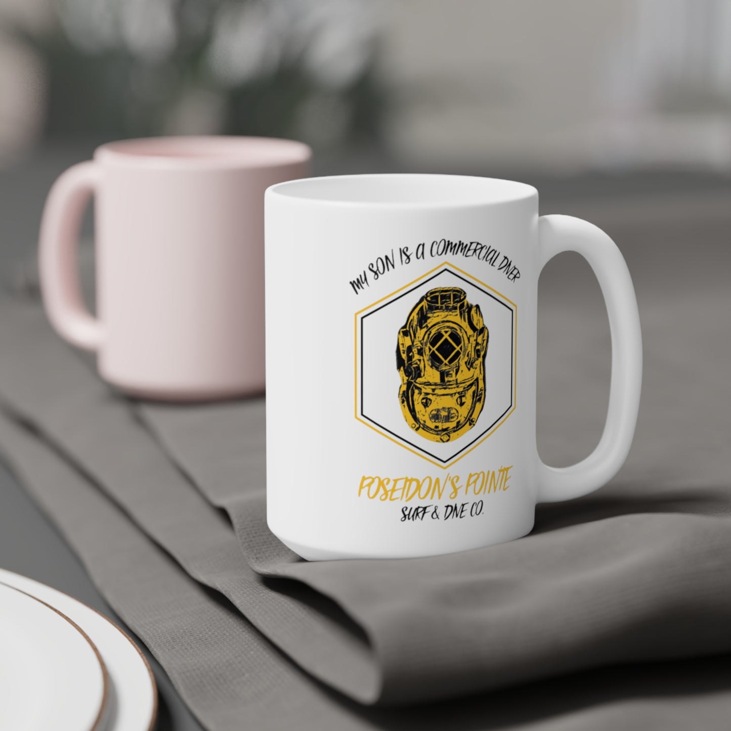 My son's a commercial diver - MAK V Dive Helmet Ceramic Mugs (11oz\15oz\20oz)
