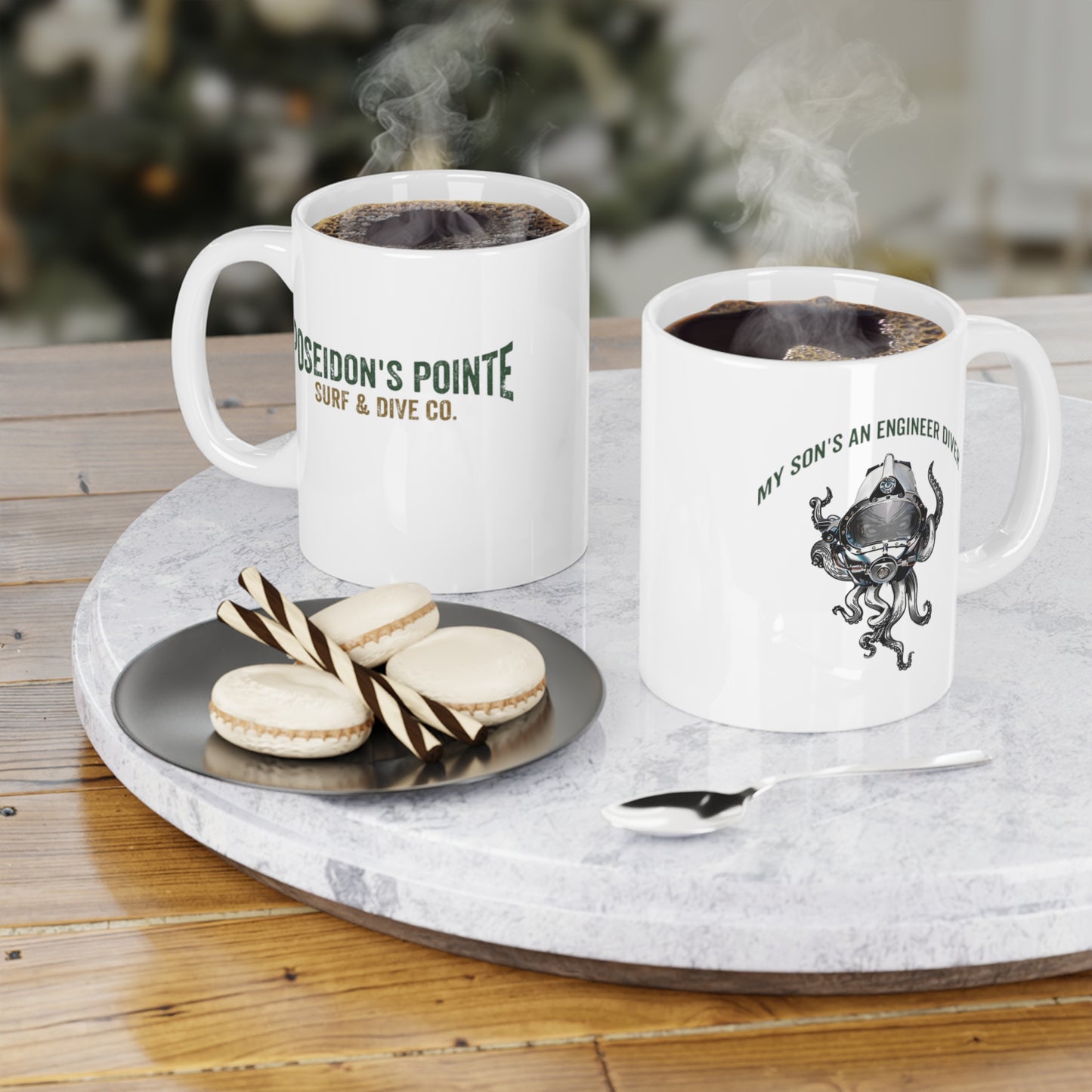 My son's an engineer diver - Skullupus in Kirby Morgan Dive Helmet Ceramic Mugs (11oz\15oz\20oz)